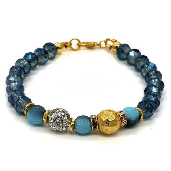 My Bead Emporium Jewelry - Bracelets with blue crystals and gold beads. Lobster clasp.